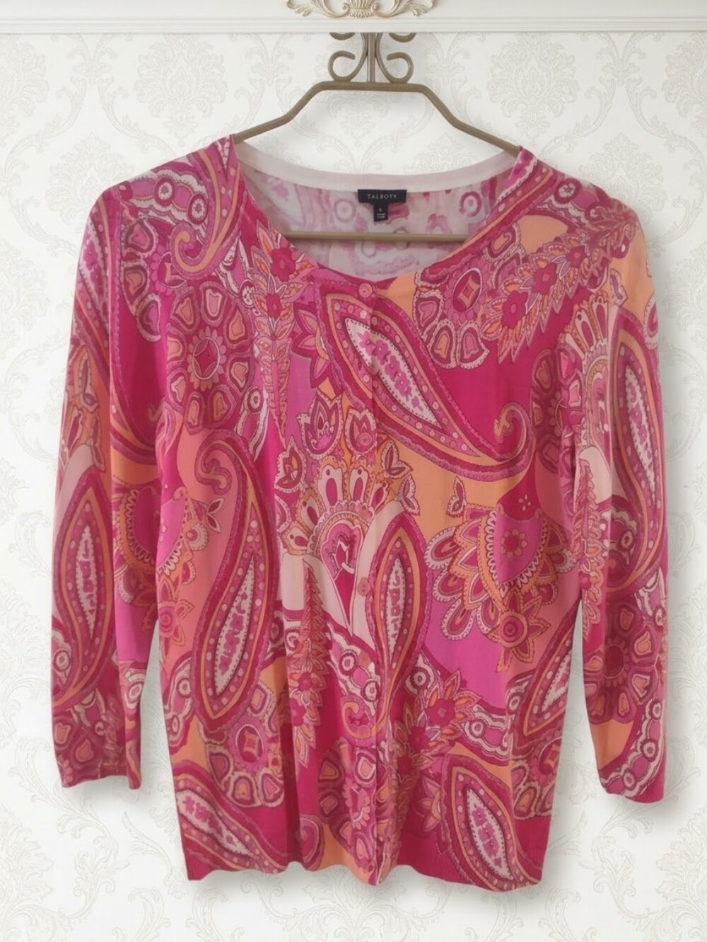 Talbots Women's Small Paisley Button-Front Long-Sleeve Cardigan Sweater.